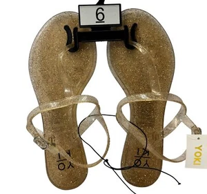 Yoki Women's Gold Glitter Jelly T-Strap Slingbacks Sandals Size 6 FREE SHIPPING - Picture 1 of 3