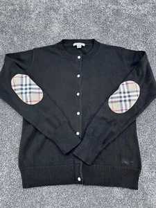 Burberry Black Cardigan With Plaid Elbow Patches 12Y/152cm Cotton & Wool Blend Y - Picture 1 of 8