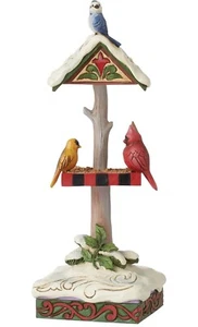 Jim Shore Heartwood Creek Christmas Bird Feeder & Cardinal Blue Jay Gold 6011856 - Picture 1 of 4