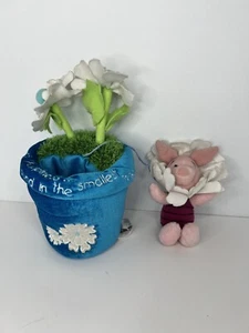 Disney Store Piglet Blue Flower Pot White Flowers Plush Spring Winnie the Pooh - Picture 1 of 12