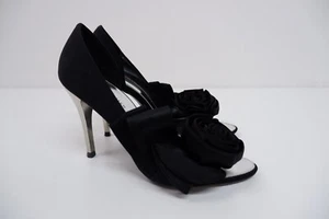 Karen Millen Womens Court Peep Toe High Heels Size Uk 3 Eu 36 Black Satin - Picture 1 of 11