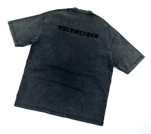 Auth Men's BALENCIAGA Big Logo Gray Cotton Casual T Shirt Short Sleeve Size L/XL - Picture 1 of 15