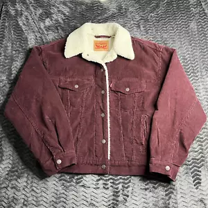Levis Jacket Womens S Red Burgundy Corduroy Sherpa Fleece Lined Trucker Heritage - Picture 1 of 6