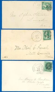 US LOT/3 Covers, Different DOUBLE CROSS & WEDGE FANCY CANCELS! 1870's 3¢ Greens! - Picture 1 of 2