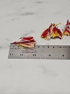 6 Dressed Treble Hooks with Yellow and Red Feather  * Hook size #2/0* - Picture 1 of 6