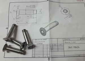 4 x Titan Schrauben nach Zeichnung / Screws M8 x 34 acc. Drw* - Bild 1 von 1