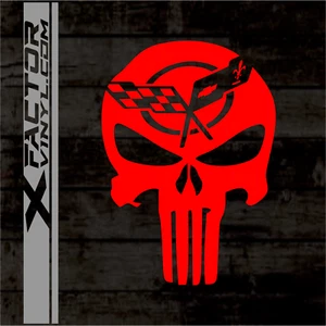 Chevrolet Corvette Punishment Skull Vinyl Decal 4 Sizes 15 Color C1 throuh C8 - Picture 1 of 26