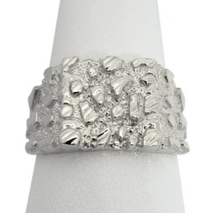 Solid 14K White Gold Large Diamond Cut Mens Nugget Ring, Size 5 - 15 - Picture 1 of 8