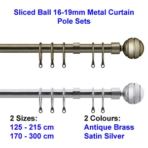 Speedy Sliced Ball 16-19mm Metal Curtain Pole Sets - 2 Sizes - 2 Colour NEW - Picture 1 of 4