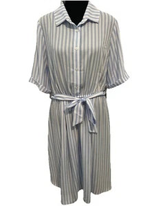 Madison Jules Dress Women's 1X Light Blue White Striped Button Up Ties At Waist - Picture 1 of 15
