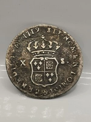 1/12 ECU 10 SOLS ARGENT 1719 & AIX DE NAVARRE LOUIS XV FRANCE - Photo 1/3