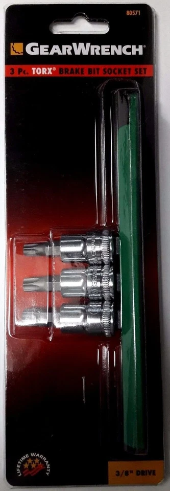 GearWrench 80571 3-Piece 3/8" Drive Torx Brake Bit Socket Set