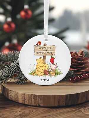 Winnie The Pooh's Personalised Baby's 1st Christmas Tree Decoration Bauble - Image 1 of 4