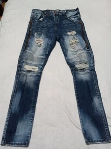 Smugglers Moon Jeans Men 36x32 Blue Denim Pants Skinny Slim Panel Thrashed Urban - Picture 1 of 15
