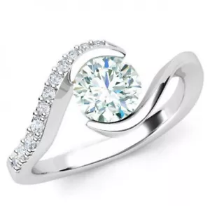 1.11 Ct Vvs- Round Ice Blue White Moissanite Diamond Engagement Ring 925 Silver - Picture 1 of 5