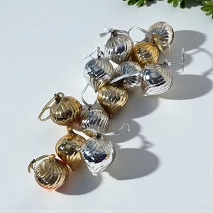 12 Gold & Silver Mini Teardrop MCM Ribbed Atomic Hand blown Christmas Ornaments - Picture 1 of 8