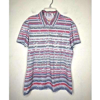 Puma Rojo Blanco Azul Rayas Manga Corta Polo - Mediano - Golf Tenis Foto 1 de 4