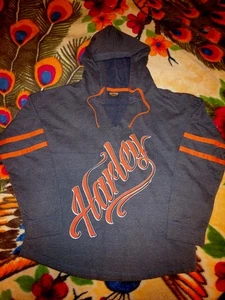 VT/ Harley Davidson Pullover Women Sz L Gray& Orange Striped NICE! See Pictures - Picture 1 of 8