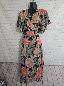 Vtg 70s Faux Wrap Floral Dress Sz 9 40s Style Romantic Retro CottageCore Fem  - Picture 1 of 10