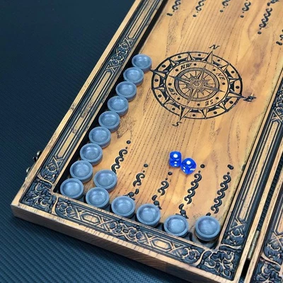 Ash Wood Backgammon Marine Theme, Tabletop Board Game, Family Gift, Size 18,1" - Image 1 of 4