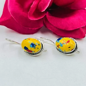 925 Sterling Silber Mosaik Jaspis Edelstein Schmuck Ohrhänger Ohrhänger - Bild 1 von 3