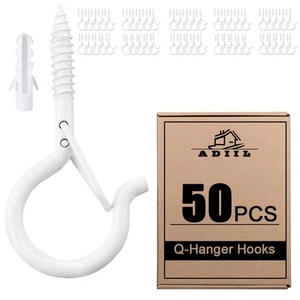 50 PCS Q Hanger Hooks with Safety Buckle, Windproof Screw Hooks for Hanging O... - Picture 1 of 7