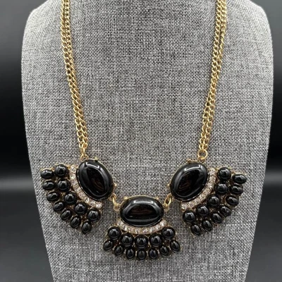 Collar Babero Vintage J Crew Tono Dorado Negro Cabujón Estrás Glamour Maximalista Foto 1 de 4