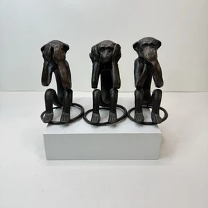 Vintage Speak-See-Hear No Evil Wise Monkeys Cast Iron Set Of 3 Figures Decor EUC - Picture 1 of 19