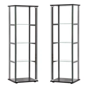 (Set of 2) Contemporary Glass Curio Cabinet in Black - Picture 1 of 2