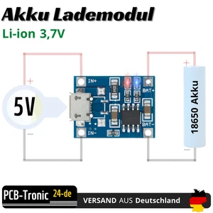 TP4056 Micro USB Lade Modul 5V 1A Lithium Akku Lademodul, 18650 Li-ion Batterie - Bild 1 von 8