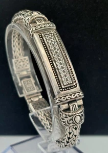 Sterling Silver White Topaz Snake Bracelet, Wide 11.8 mm, Size 7" - Picture 1 of 7