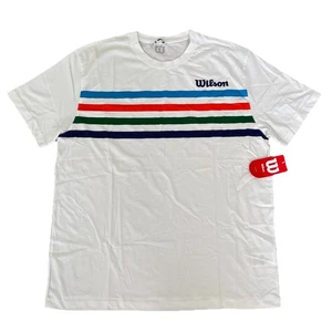 Wilson weiß Vintage gestreift Kurzarm Grafik Slams Tech T-Shirt Herren 2XL - Bild 1 von 3