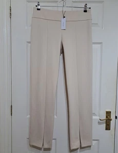 Karen Millen Tailored Split Hem Leggings Size UK 14 W31 L31 High Waist Beige NEW - Picture 1 of 11