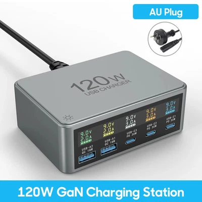 Estación de Carga Rápida de Escritorio 120W PD 30W USB Tipo C GaN Cargador Pantalla Digital Foto 1 de 4