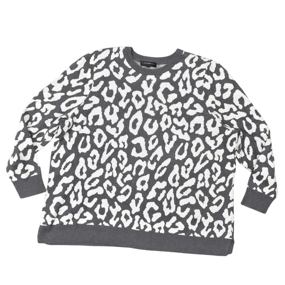 Lane Bryant Gray Cheetah Crew Neck Pullover Sweater Plus Size 18/20 Cotton Blend - Image 1 of 4