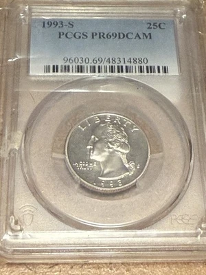 WN154 - 1993-S WASHINGTON QUARTER PROOF PCGS GRADED PR69DCAM - Image 1 of 2
