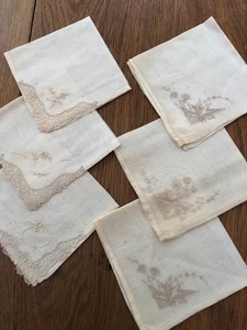 Six White Vintage Linen Handkerchiefs - Picture 1 of 4