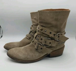 Russell & Bromley Ankle Boots Womens 7.5 38.5 Rockafella Tan Suede Studded Rock - Picture 1 of 20