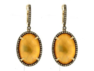 14k Yellow Gold Earrings with 24.0ct Citrine & 0.73ct Brown Diamonds - Picture 1 of 1