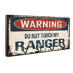 Warning Do Not Touch My Fairlane Wood Key Hanger Pet Leash Holder - Bild 1 von 7