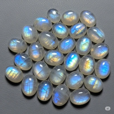 Natural Rainbow Moonstone Oval Cabochon Loose Gemstone Wholesale 9x13mm - Image 1 of 4