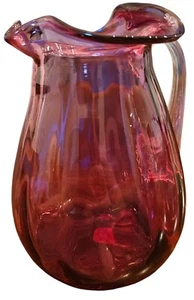 VTG PILGRIM GLASS Cranberry Pitcher Clear Red 5.75"Hx 5"W - Picture 1 of 5