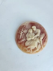 VICTORIAN STYLE UNMOUNNTED RESIN CAMEO SHOWING LOVERS COUPLE LOVE ORANGE - Bild 1 von 3