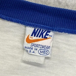 Vtg Nike Mens T-Shirt Sz Med White Sportswear V Neck Athletic Made in USA 1980's - Picture 1 of 9