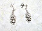 CROWN WITH ROUND BALL AT BASE DANGLE STERLING SILVER EARRINGS 1&quot; LONG BEADED