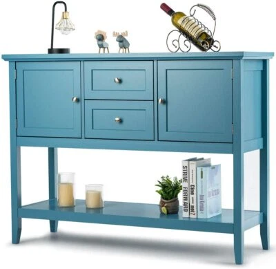 Blue Wooden Storage Cabinet Dining China Hutch Sideboard Cupboard Buffet Server - Image 1 of 4