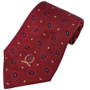 VTG Tommy Hilfiger Mens Tie Geometric Foulard Logo Crest Crimson Silk USA 4 58.5 - Picture 1 of 7