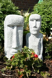 Figura di Pietra Isola Pasqua Gesichter Set Resistente Al Freddo Intemperie Moai - Foto 1 di 4