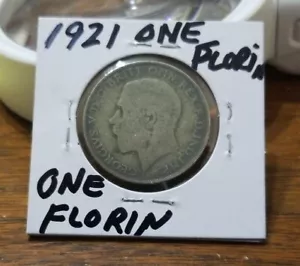 MONETA GRAN BRETAGNA 1921 RE GEORGIVS V ARGENTO BRITANNICO UN FIORINO - Foto 1 di 4