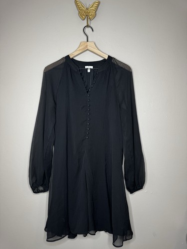 VETEMENTS Abito donna Joie taglia small nero caviale chiffon manica a palloncino bottoni trasparente